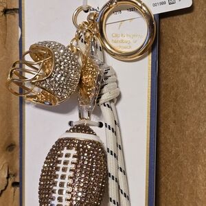 PIPER K Gold Tone Football Helmet Rope Sports Purse Bag Charm & Key Chain NWT